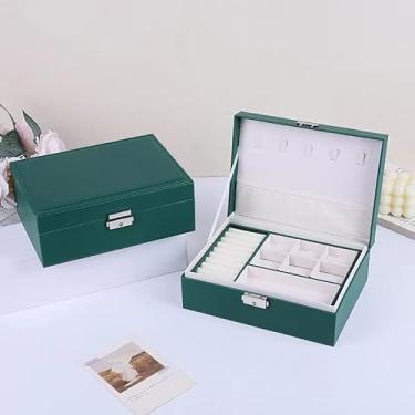 Imagem de Maleta Porta Joias Grande de Couro com Chave - Organizador Luxuoso 3 Camadas, Forro Aveludado, Presente Feminino Elegante(Q11/VERDE)
