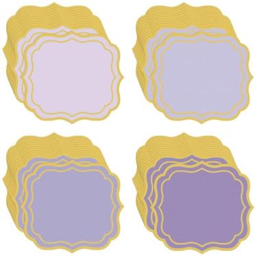 Imagem de Stuffygreen Jogo americano de papel roxo 13,4 x 12 polegadas descartável de papel recortado tapete decorativo para casamento, chá de bebê, banquete, festa, decoração de mesa