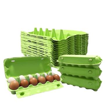Imagem de Egoaugx Caixas coloridas para ovos de polpa de papel, recipiente de armazenamento de 12 compartimentos, rosa claro, verde, para ovos frescos, uma dúzia de mudas de cesta de suporte de ovos, artesanato