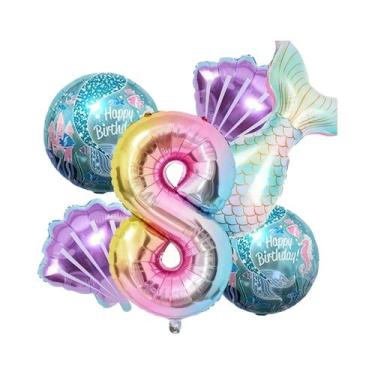 Imagem de Conjunto De Balões Em Forma De Cauda De Sereia 6 Peças Tema Oceano Con