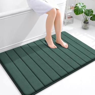 Imagem de OLANLY Tapete de banho listrado de espuma viscoelástica 111 x 81 cm, tapetes de banheiro absorventes super macios, secagem rápida, tapetes de chuveiro laváveis na máquina, tapete de banho, acessórios