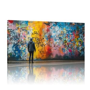 Imagem de Arte de parede em tela colorida, pôster de grafite, decoração de parede de arte de rua, tela de arte de parede Banksy, mural de parede Banksy, impressões Banksy - (50 x 100 cm) sem moldura