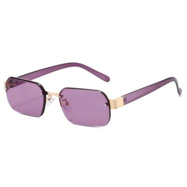 Imagem de HCHES Óculos de Sol Retangulares Femininos Estilo Retrô, Armação de Luxo, Casuais, Proteção UV400 (Dourado e Roxo)