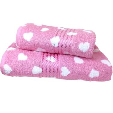 Imagem de Jogo Toalha de Banho e Rosto Felpuda 2 Peças - Algodão com Detalhes em Viscose e Alta Absorção (Love Rosa)