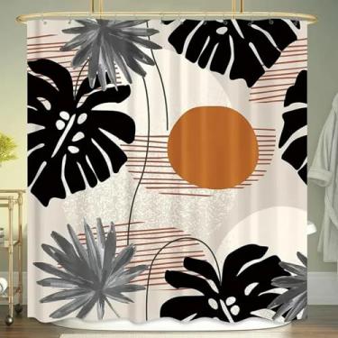 Imagem de Cortina de chuveiro abstrata folha de palmeira tropical sol vermelho feminino meninas moderno folhas de bananeira planta verde decoração de casa 41 x 79 pol. - 103 x 200 cm/LxA cortina de chuveiro de