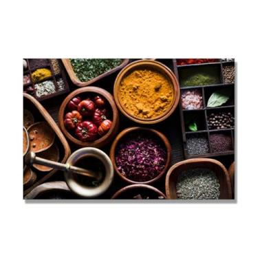 Imagem de NHLDZYH Arte de parede em tela colorida para especiarias e colher de tempero | Decoração de cozinha vintage | Arte moderna para casa e sala de jantar. C112. 60 x 90 cm - 23,7 x 35,5 pol. Somente tela