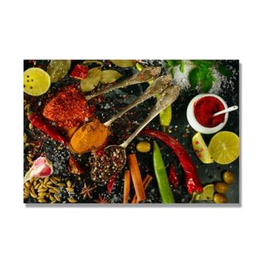Imagem de Arte de parede em tela colorida para especiarias e colher de tempero | Decoração de cozinha vintage | Arte moderna para casa e sala de jantar. C120. 40 x 60 cm - 15,8 x 23,7 pol. Somente tela
