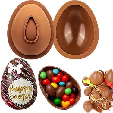 Imagem de Moldes de chocolate para ovos de Páscoa, 2 peças grandes de moldes de silicone para ovos de Páscoa, moldes de chocolate 3D quebráveis com 1 martelo para decorações de Páscoa e assar sobremesas