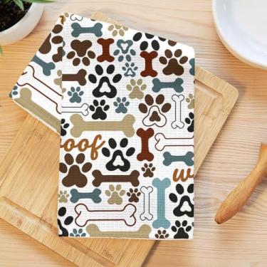 Imagem de Toalhas de cozinha com tema de filhote, toalha de prato de microfibra absorvente decorativa de pata de cachorro fofo, toalhas de mão de trama de waffle para casa de banho, cozinha, presentes para