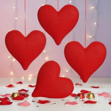 Imagem de Vercraft 4 peças Guirlanda de coração com glitter para Dia dos Namorados 24 cm 3D grinaldas vermelhas artificiais de espuma para decoração de parede para dia dos namorados, porta de casamento