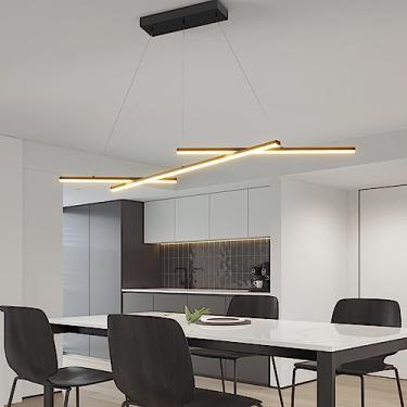 Imagem de Luminária pendente LED para sala de jantar, com intensidade regulável, design moderno com controle remoto, estilo linear e altura ajustável, ideal para cozinha e escritório (preta, 100 cm de