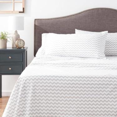 Imagem de Sweet Home Collection Conjunto de lençóis de cama com bolso profundo de qualidade egípcio de 1800 fios, queen, chevron cinza