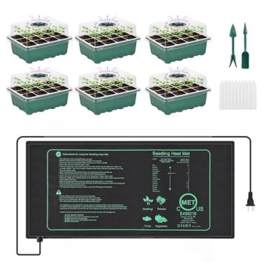 Imagem de Sckee Pacote com 6 bandejas de sementes para iniciantes com tapete térmico de mudas de 25,4 x 52,7 cm, kit inicial de sementes com cúpula de umidade, kit de base e base de plantas, kit para sementes