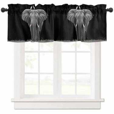 Imagem de T&H XHome Saia de elefante para janelas pássaros em fundo preto elefante tratamento de janela sanefa sanefa com bolso para varão para cozinha, banheiro, sala de estar, quarto 152 cm L x 45,7 cm C