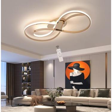 Imagem de Luminária de teto LED regulável, elegante, para quarto e sala de estar, com controle remoto, design moderno e criativo em metal, iluminação decorativa interna para quarto, cozinha e escritór