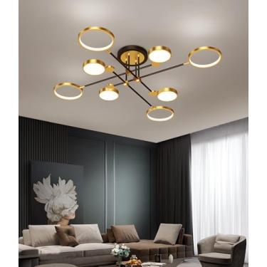 Imagem de Luminária de teto LED moderna e regulável com controle remoto para sala de estar, quarto, sala de jantar e escritório (dourada, 8 lâmpadas).
