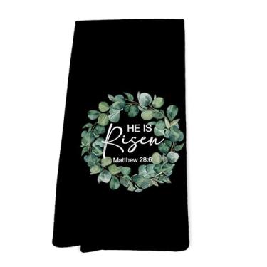 Imagem de Yorhifa Versículo bíblico toalhas de banheiro de cozinha de Páscoa, toalhas de prato He is Risen para decoração de cozinha, toalha de mão de Páscoa para decoração de banheiro, decoração de Páscoa
