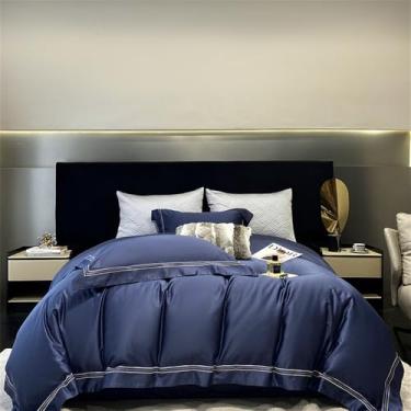 Imagem de Jogo de cama bordado em algodão liso, com capa de edredom, lençol de baixo, fronhas, cor 1, tamanho Queen (200x230cm), 4 peças.