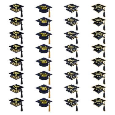 Imagem de Classe de 2025 adesivos, adesivos de tampa de graduação,Adesivos de formatura Classe de 2025 Scrapbook Supplies | Rótulos de chapéu preto 32x, vedantes de envelope de convite para a faculdade High Sch