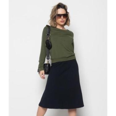 Imagem de Saia Salvatore Fashion Midi Godê Canelada Feminina-Feminino