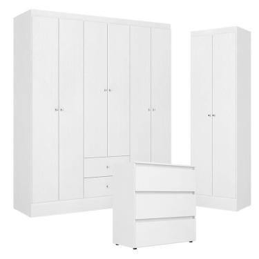 Imagem de Guarda Roupa Casal Astro 6 Portas 2 Gavetas Com Cômoda Gaveteiro Condessa E Armário Multiuso 2 Portas Space Branco- Thb
