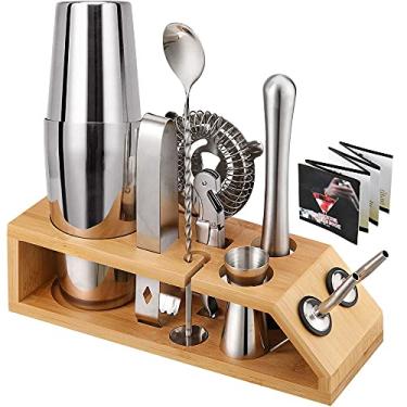Imagem de 10 peças Conjunto de Ferramentas para Preparo Cocktail em Aço Inoxidável com Estante Bambu Bebidas Presente