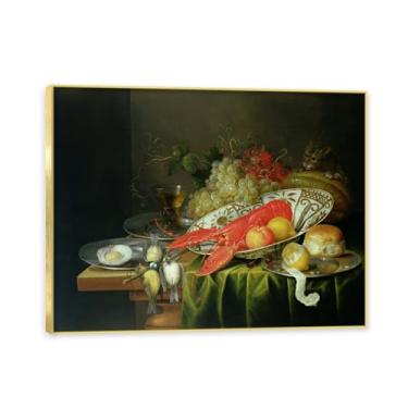 Imagem de Moldura dourada. Arte vintage emoldurada de frutas mortas, pintura clássica de cozinha country, decoração de parede de casa de fazenda quente para sala de jantar e cozinha. B09. 50 x 65 cm-19,7 x 25,6