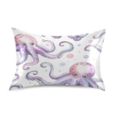 Imagem de YETTASBIN Linda fronha de cetim de polvo, fronha de seda respirável macia com fecho de envelope para cabelo e pele, tamanho padrão 66 x 50 cm