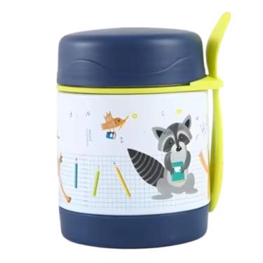 Imagem de Pote Térmico c/colher - 300ml Hermético - Aço Inox com parede dupla e Isolamento à vácuo - Ideal para Frutas Sopas Papinha Marmita - Quente e Frio (Azul)