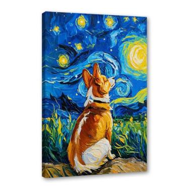 Imagem de Pôster colorido abstrato Van-Gogh com pintura a óleo floral noite estrelada impressão de animais engraçados para decoração de casa e sala de estar (SKU3,16x60 cm), emoldurado (tela embrulhada))