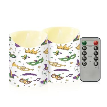 Imagem de Wassud Pacote com 2 máscaras decorativas de baile de máscaras, velas sem chama com controle remoto, velas realistas cintilantes com temporizador, velas decorativas para Natal, casamento, festa