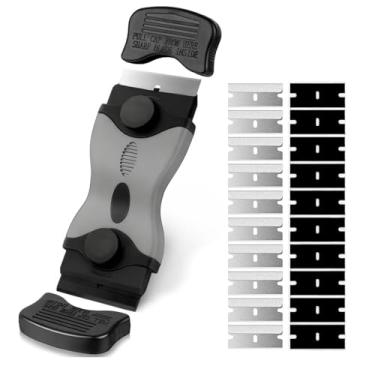 Imagem de Raspador de lâmina de barbear, raspador multisuperfície de cabeça dupla com 20 lâminas para fogão de vidro e janelas, preto