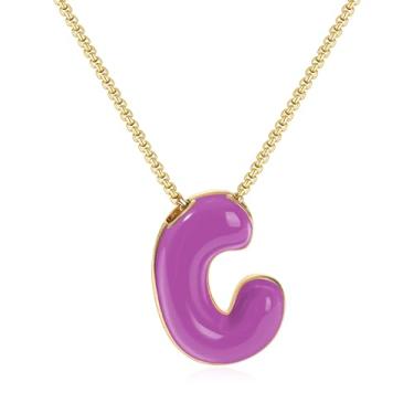 Imagem de KissYan Colar com letras de bolha, banhado a ouro 14 K, pingente de caixa com inicial de balão colorido, joia delicada para presente, Adjustable, Cobre, Sem Pedra Preciosa