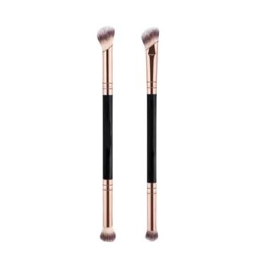 Imagem de Pincel de maquiagem de duas pontas para sombra, ferramenta macia para misturar e detalhar, dourado