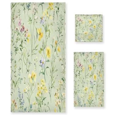 Imagem de xigua Aquarela primavera flores conjunto de toalhas de banheiro absorvente macio 3 peças toalha de banho toalha de mão toalhas decorativas para banheiro, academia, hotel, praia, piscina