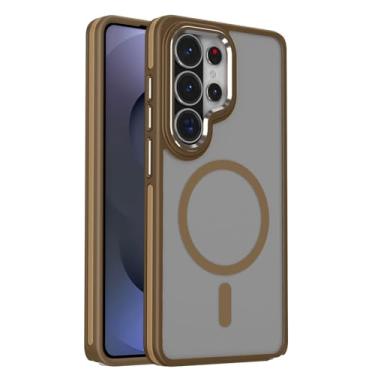 Imagem de LYJSMGZ Capa militar à prova de choque para Samsung Galaxy S26 Ultra/S26 Plus/S26, capa fosca translúcida de sucção magnética, leve, antiderrapante, marrom, S26 Ultra