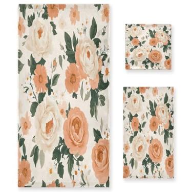 Imagem de xigua Conjunto de toalhas de banheiro floral vintage absorvente macio 3 peças toalha de banho toalha de mão toalhas decorativas para banheiro, academia, hotel, praia, piscina