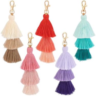 Imagem de Beebeecraft 5 cores pompom borla chaveiro colorido boho pompom chaveiros poliéster boêmia borlas bolsa charme carro chaveiro pingente para mulheres decorações bolsa acessórios