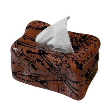 Imagem de x3anggyt5 Capa de caixa de lenços porta-guardanapos tinta respingo quadrado cerâmica para mesa de cabeceira suporte de caixa de lenços (vermelho)