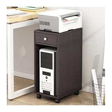 Imagem de Prático suporte de torre de PC com armazenamento, suporte de CPU de madeira de 2 camadas com gaveta, estojo de carrinho de impressora móvel para escritório em casa (preto)