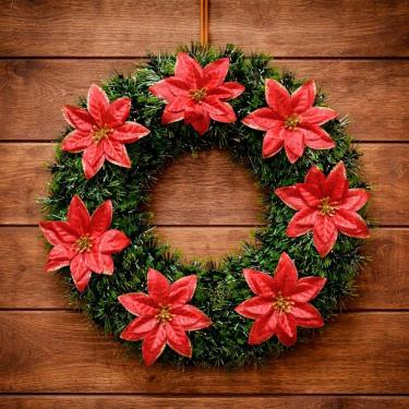 Imagem de Guirlanda Natalina Enfeite De Porta Decoração Flores De 40cm