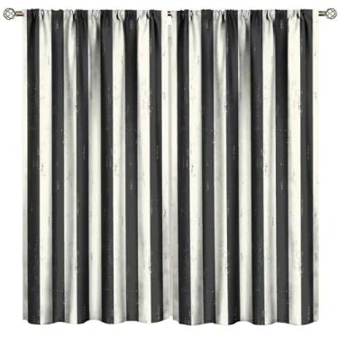 Imagem de Cortinas listradas, linhas pretas e brancas com estampa vintage, cortinas blackout para quarto e sala de estar, conjunto com 2 painéis, tamanho total 107 cm L x 114 cm C