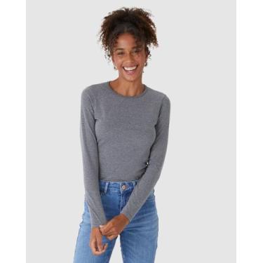 Imagem de Blusa Básica Feminina Decote Redondo Em Algodão - Malwee, Cinza escuro