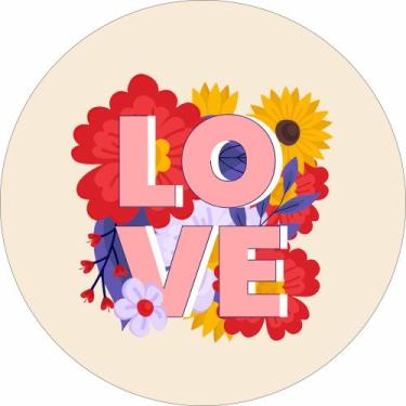 Imagem de Painel de Lona Redondo Love Flores Coloridas - Fabrika de Festa, 130x1