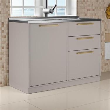 Imagem de Balcão Cozinha 1 Porta 3 Gavetas 120cm com Pia Inox 100% MDF Rodapé em