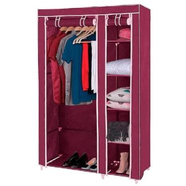 Imagem de Guarda Roupa Armario Portatil 5 Niveis Suporte Cabideiro Para Roupas Casaco Sapatos Brinquedos Vermelho