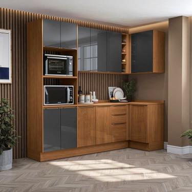 Imagem de Cozinha Compacta 5 Peças com Torre Quente e Canto Vibra Canela/Grafite Super Brilho