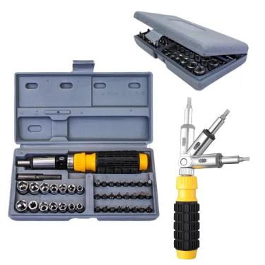 Imagem de Kit Chaves Soquetes Catraca 41 Peças Reversivel Fenda Philips Bits Completo Multiuso Maleta Organizadora Jogo Ferramenta
