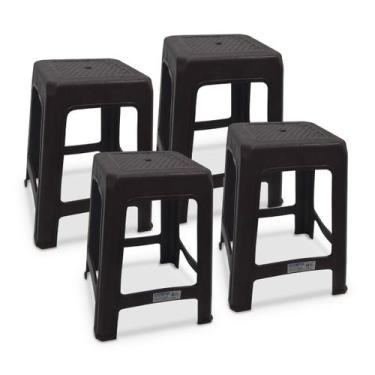 Imagem de 4 Banquetas Marrom Café Plástico Multiuso Resistente 100kg - INJEPLAST