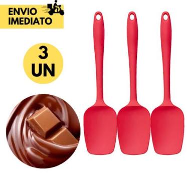 Imagem de kit 3 Espátula de Silicone Cozinha Multiuso Reta Vermelha para Preparo